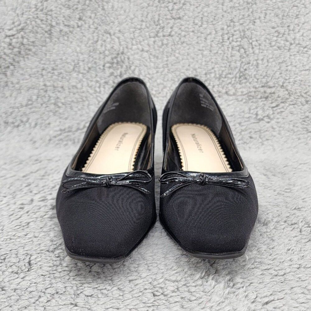 Naturalizer Womens Pumps Sz 6 M Black Fabric Square Toe Bow Retro Vintage Heels - Picture 2 of 9
